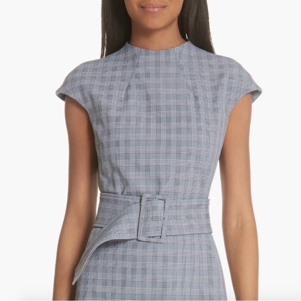 Theory McClair Black and White Plaid Belted Sheath Dress